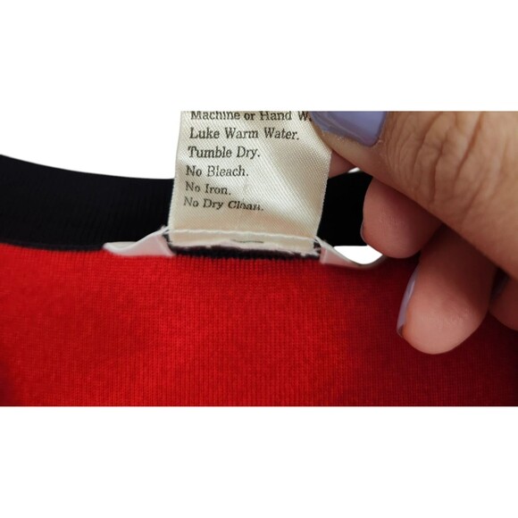 MISOOK Sweater Womens Small Red Black Open Cardigan Acrylic Exclusively Misook - Picture 7 of 7